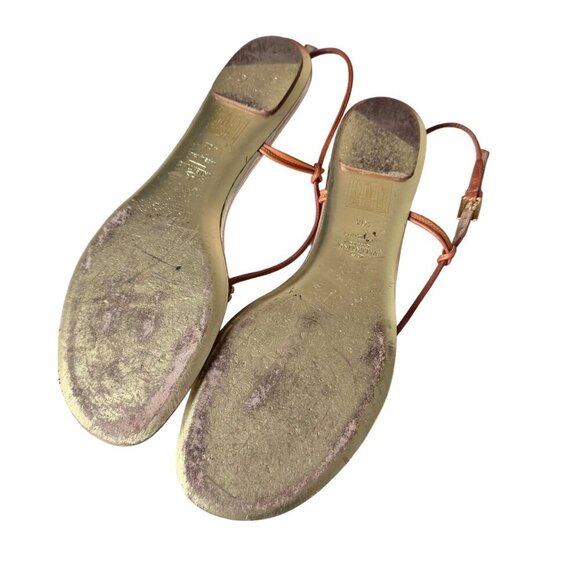 VTG Valentino Gold Thong Flat Sandals Sz.10 Coral Rhinestones Boho Designer - Picture 11 of 16